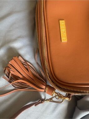 Joy & Iman Cognac Leather Crossbody Bag with Tassel